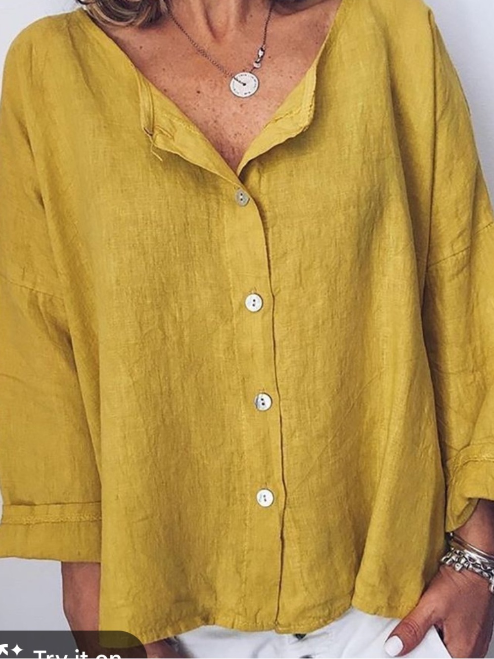 •Bryn Walker• chartreuse linen button down top blouse